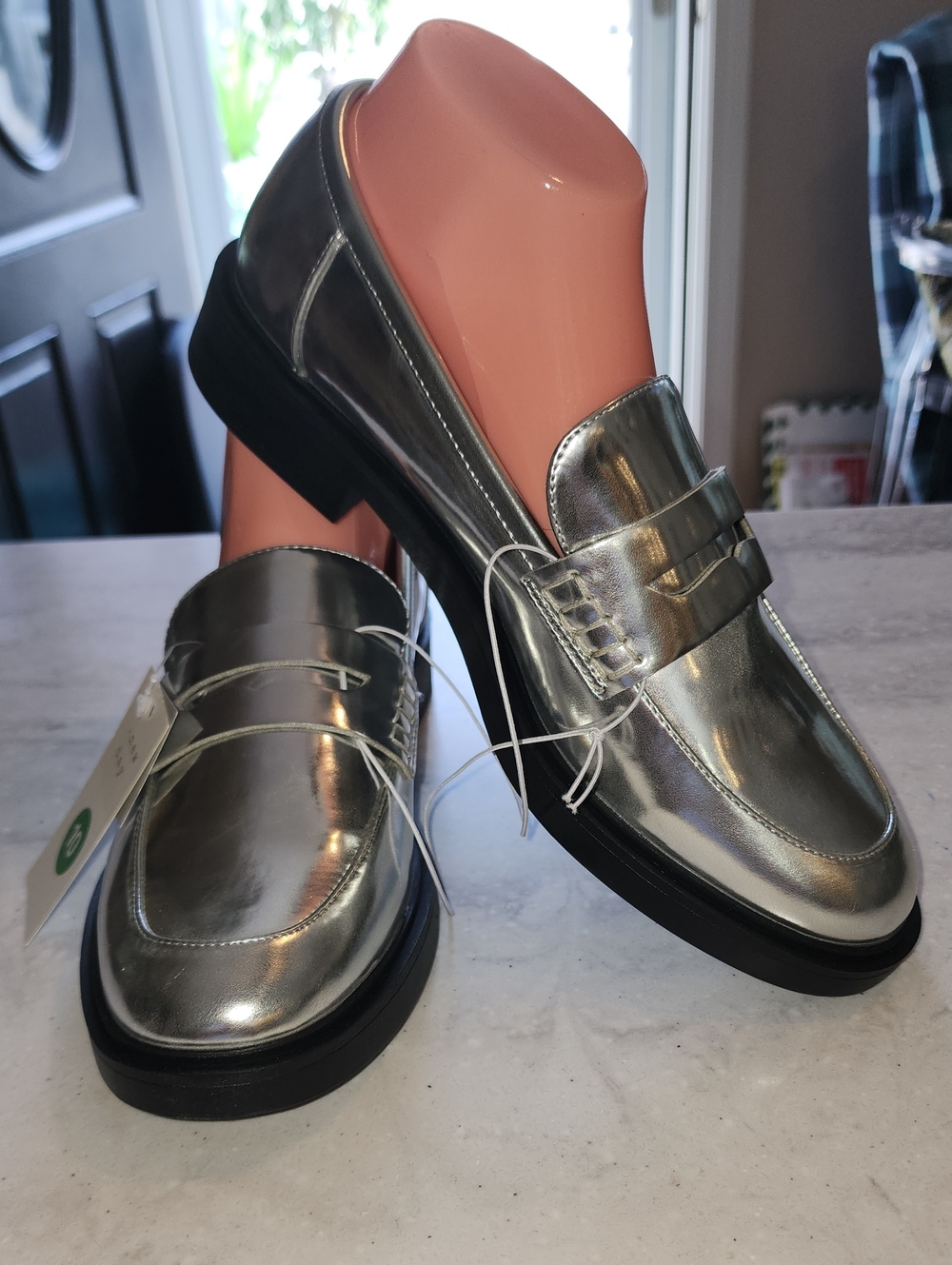 Size 10 Silver Metallic Women's Penny Loafers